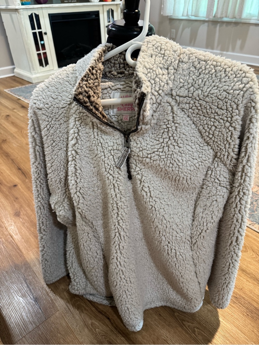 Cream Sherpa Half-Zip Turtleneck Pullover